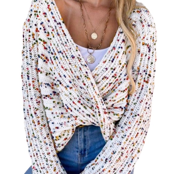 White Confetti Reversible Twist Sweater - Picture 10 of 12